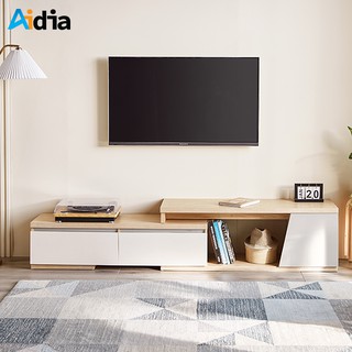 Aidia  ชั้นวางทีวีสไตล์มินิมอลแบบ 2 ลิ้นชัก สีขาว W38x163-230xH43 cm. ตู้วางทีวี โต๊ะวางทีวี ตู้วางทีวีมินิมอล ปรับได้