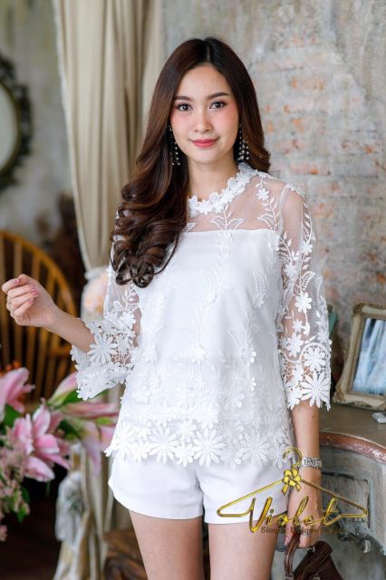 สีฟ้ามาใหม่จ้า-เสื้อลูกไม้ทรงใหญ่-อก-40-46-ปักลูกไม้สามมิติ-ทรงสวยหรูมากค่ะ