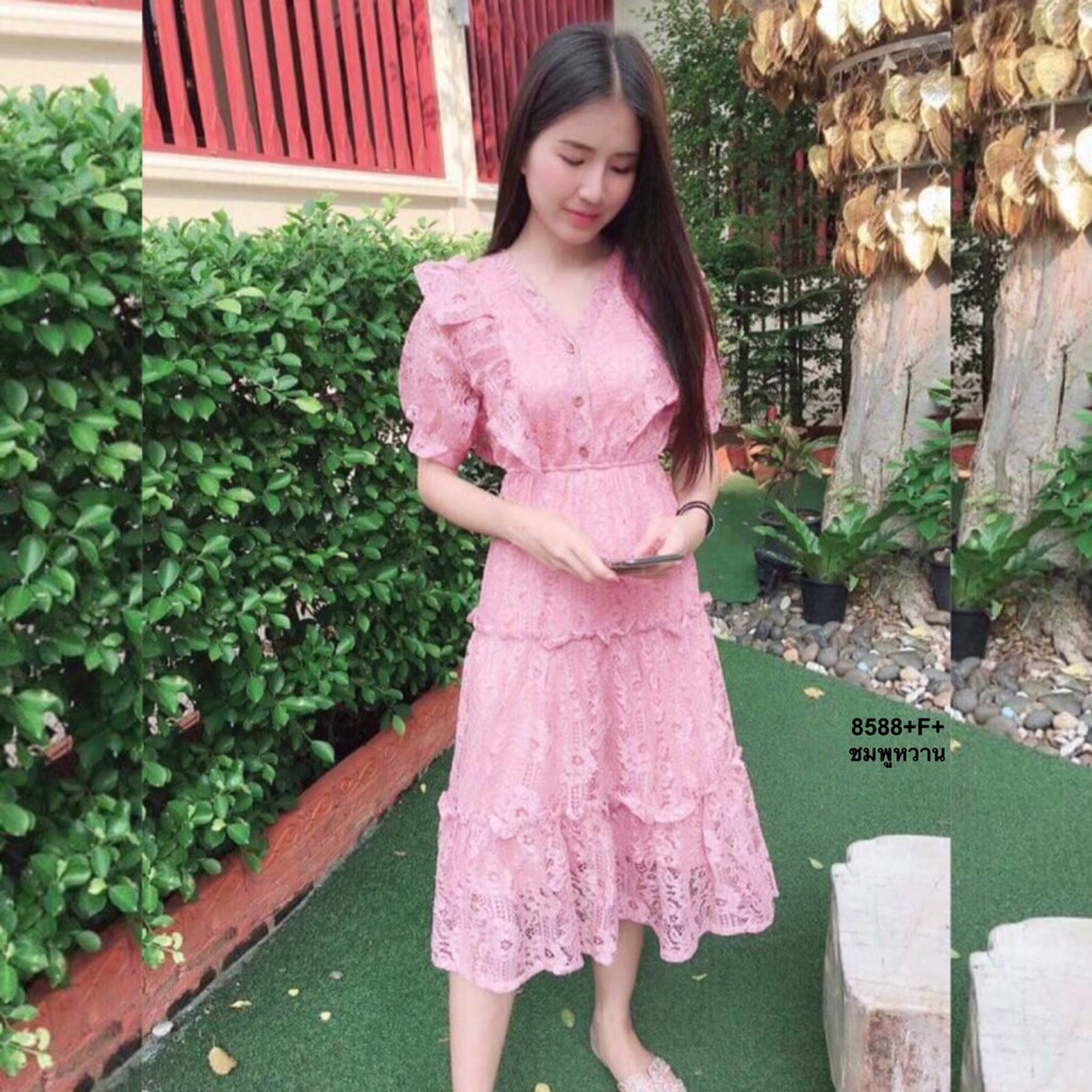 ภาพสินค้าSS8588 Dress เดรส ลูกไม้ แขนตุ๊กตา ระบายอก จากร้าน twinsskyshop บน Shopee ภาพที่ 2