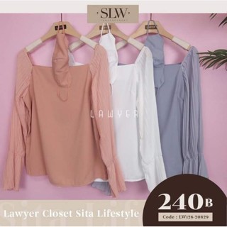 เสื้อแขนยาวอัดพลีท​ สีชมพู​ ป้าย​ Lawyer