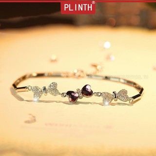 PLINTH สร้อยข้อมือเงิน 925 อารมณ์หวานญี่ปุ่นและเกาหลีผีเสื้อผีเสื้อรูปหัวใจอเมทิส1427