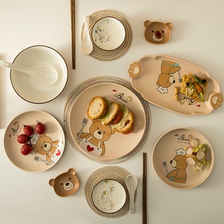 ◙Bear baby porcelain tableware set bowl plate childrens tableware cartoon creative tableware