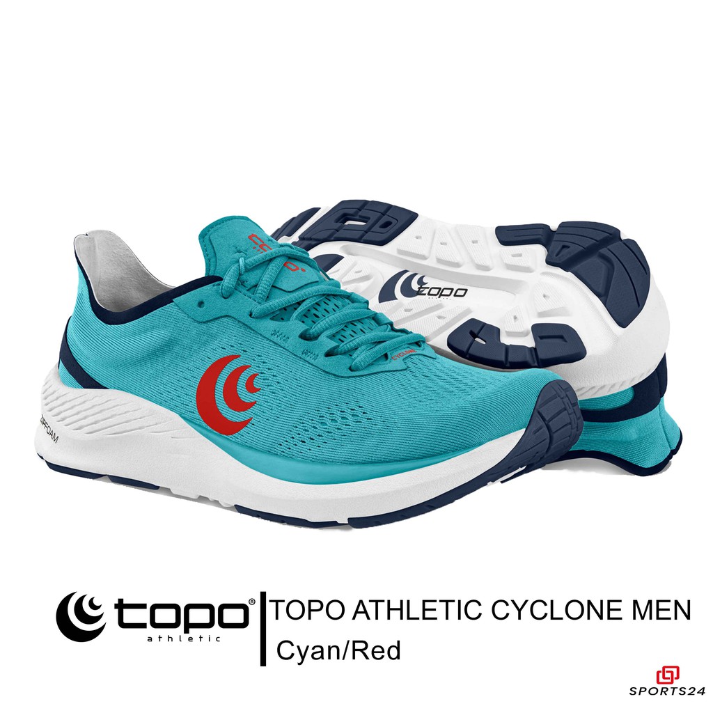 ภาพหน้าปกสินค้าTOPO ATHLETIC ROAD CYCLONE MEN'S RUNNING SHOES รองเท้าวิ่งผู้ชาย รองเท้ากีฬาชาย สี CYAN/RED