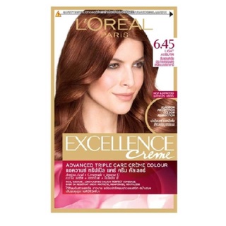 LOREAL PARIS EXCELLENCE CREME NO. 6.45 (Light Amburn)(สีบลอนด์เข้มประกายทองแดงเหลือบมะฮอกกานี)  172ml.