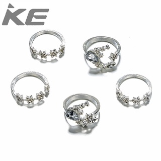 5 Piece Diamond Set Ring Womens Vintage Wedding Festival Star Moon Crystal Ring for girls for