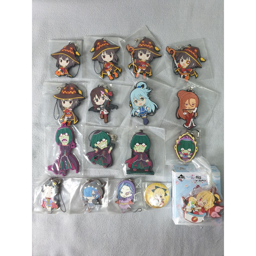 พวงกุญแจลิขสิทธิ์แท้-ichiban-kuji-konosuba-re-zero-kyun-chara-illustrations-rubber-strap-bandai-spirits