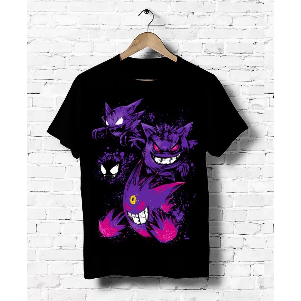 cotton-tshirts-เสื้อยืดแฟชั่นผู้ชายคอกลมผ้าฝ้ายสีดําพิมพ์ลาย-pokemon-go-gengar