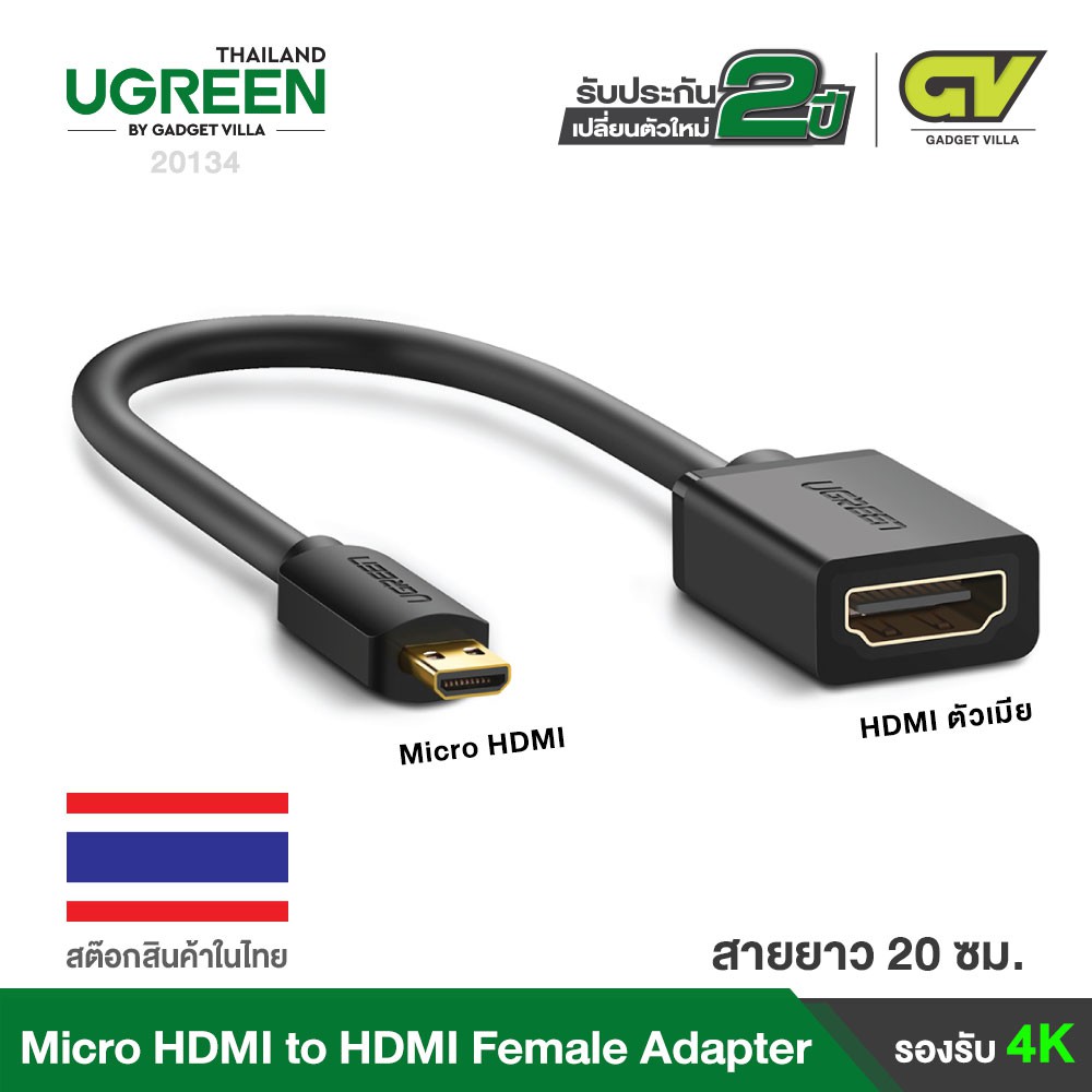 ภาพหน้าปกสินค้าUGREEN รุ่น 20134 Micro HDMI to HDMI Female Adapter รองรับ 4K 30Hz ตัวแปลงสัญญาณ HDMI