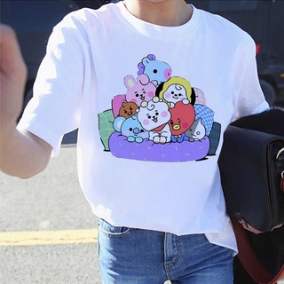 เสื้อผ้าผชFy ✣❉ K-store เสื้อยืดแขนสั้น พิมพ์ลายการ์ตูนศิลปินเกาหลี bts Jungkook RM JIMIN bt 21 สไตล์วินเทจ โอเวอร์ไซซ์