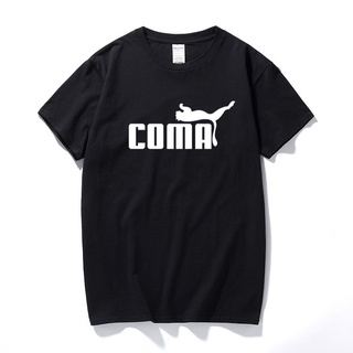 เสื้อยืดแขนสั้น ผ้าฝ้าย พิมพ์ลายโลโก้ตลก Coma สําหรับผู้ชายสามารถปรับแต่งได้