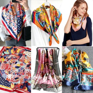 ภาพหน้าปกสินค้าผ้าซาติน90*90🔥พร้อมส่ง  Big Silk Scarf Premium ที่เกี่ยวข้อง