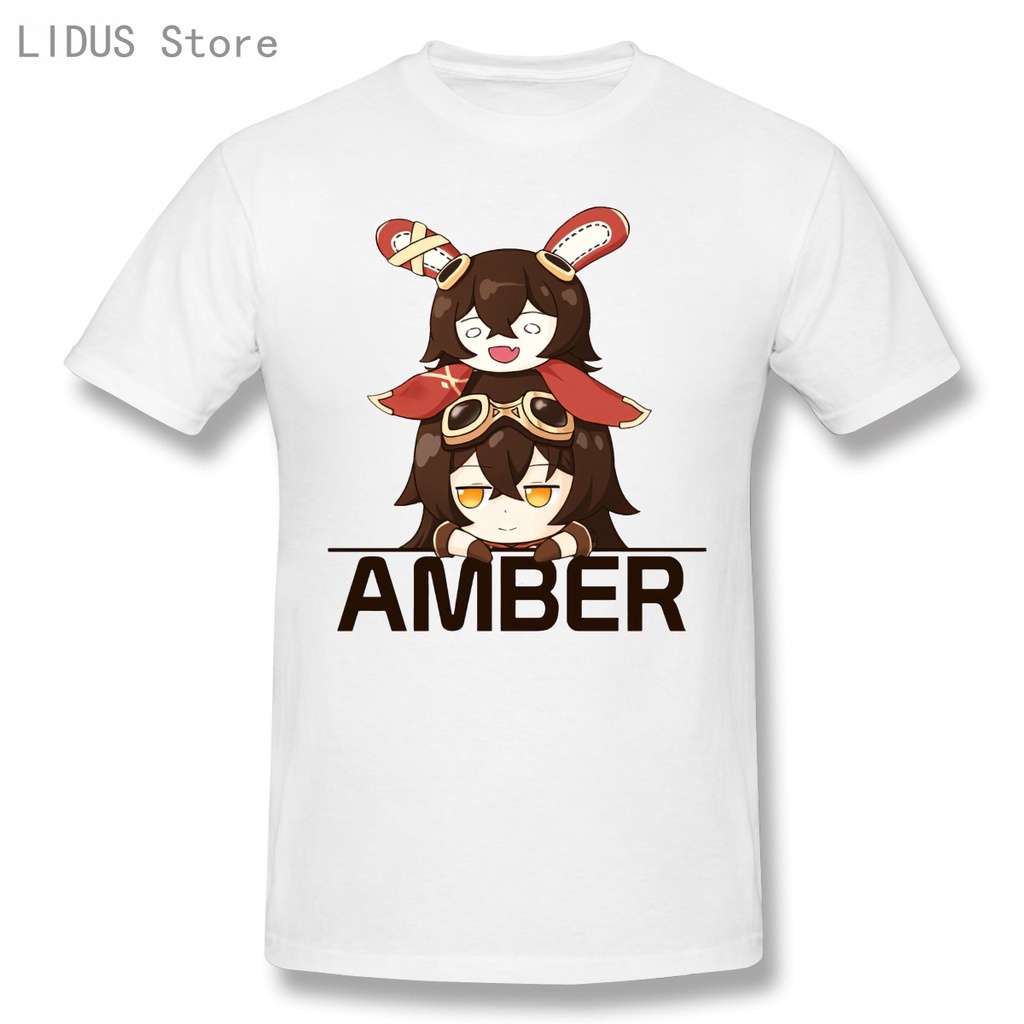 เสื้อสีขาว-เสื้อทหาร-2020-genshin-impact-amber-red-เสื้อยืดลําลองแฟชั่นสําหรับผู้ชายแขนสั้น-discount