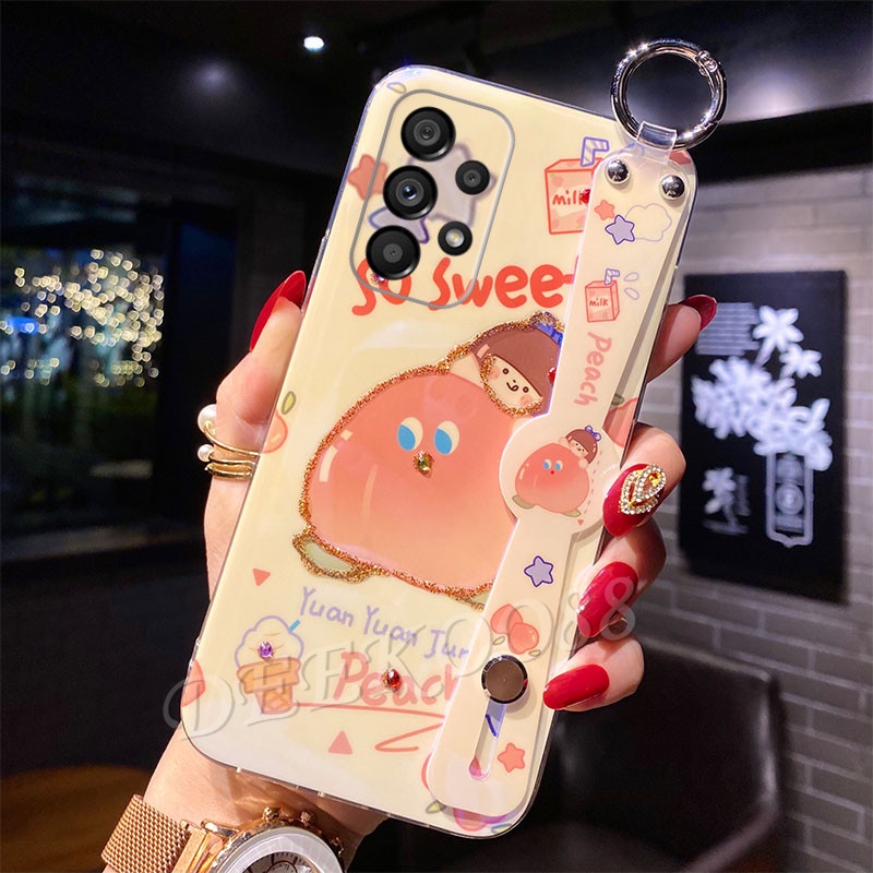 เคส-ซัมซุง-samsung-galaxy-a13-a23-lte-a73-m33-m23-m22-m32-m52-5g-4g-handphone-casing-with-wristband-bling-cute-cartoon-avocado-peach-phone-case-back-cover-เคสโทรศัพท์-samsunga73-samsunga23