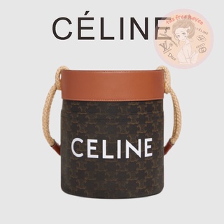 Shopee ลดกระหน่ำ 🔥ของแท้ 100% 🎁Celine Brand New Bucket CORDE Logo Print Bucket Bag