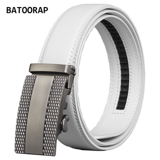 Batoorap เข็มขัดหนังแท้ สีขาว สําหรับผู้ชาย คุณภาพสูง หัวเข็มขัดอัตโนมัติ 110 ซม. - 130 ซม.