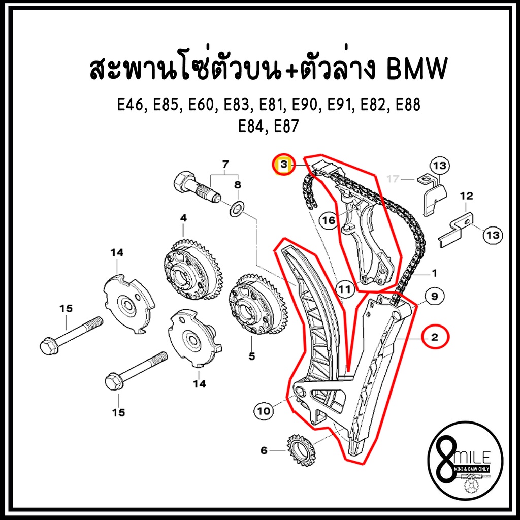 สะพานโซ่บน-ล่าง-bmw-เครื่อง-n46-n42-รุ่น-e46-e85-e60-e83-e81-e90-e91-e82-e88-e84-e87-บีเอ็มดับบลิว-อะไหล่เทียบ-รางโซ่