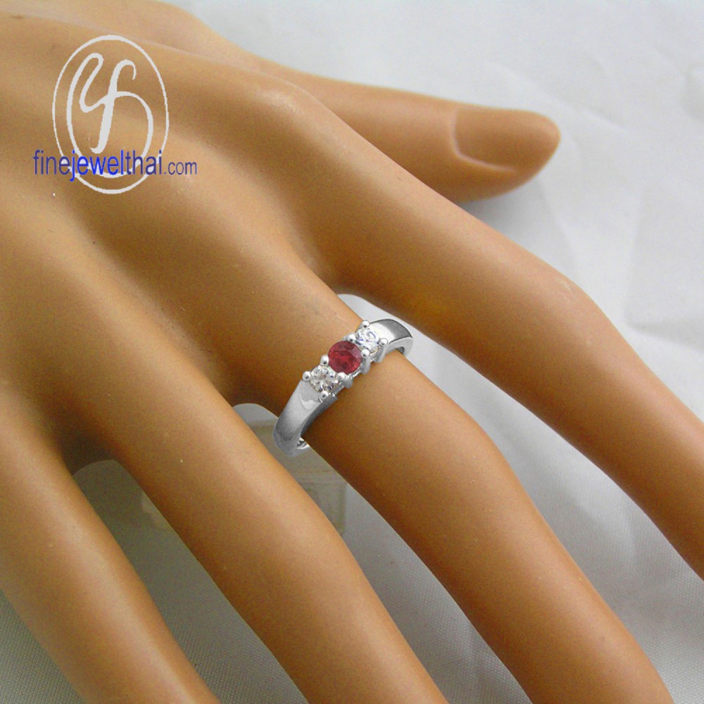 finejewelthai-แหวนทับทิม-แหวนเงินแท้-แหวนพลอย-พลอยประจำเดือนเกิด-ruby-silver-ring-birthstone-r1012rb-เลือกสีตัวเรือนได้