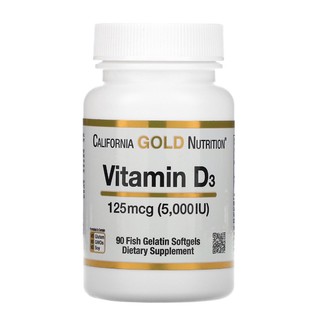 California Gold Nutrition Vitamin D3, 125 mcg (5,000 IU), 90 Fish Gelatin Softgels