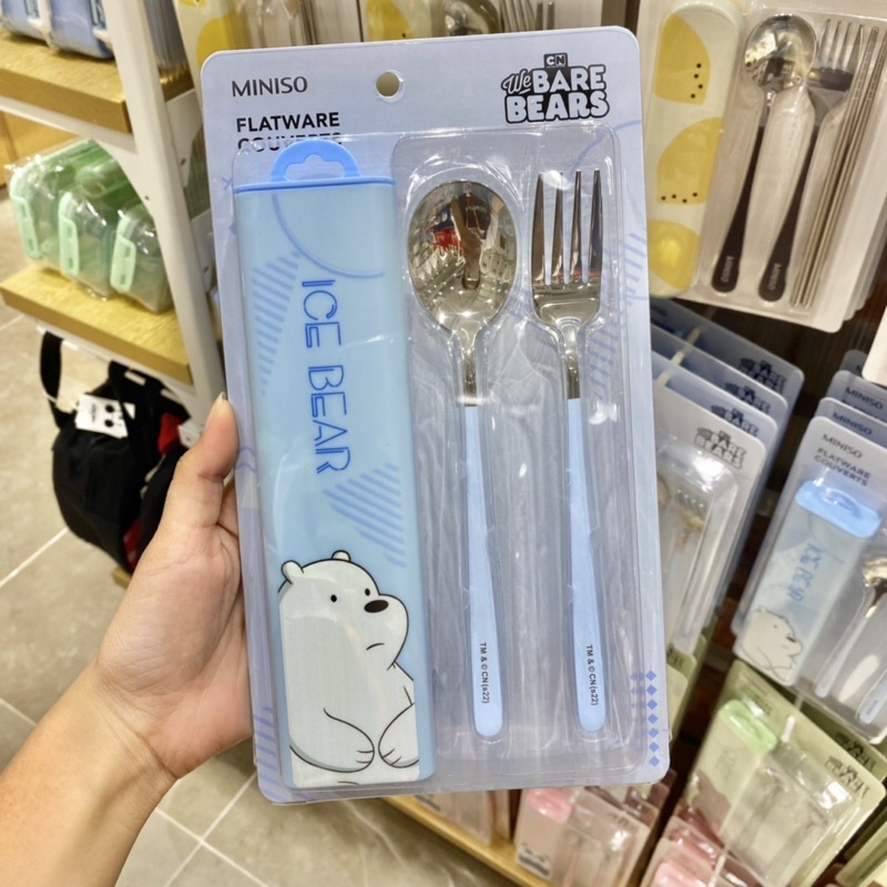 miniso-ชุดช้อน-กล่องใส่-we-bare-bearsลิขสิทธิ์แท้