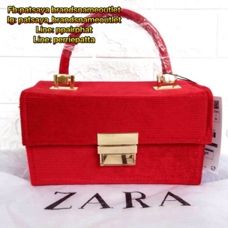 New Zara Crossbody Mini Bag แท้💯outlet กระเป๋าทรงกล่องผ้าลูกฟูกสีแดงอะไหล่ทอง