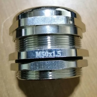 เคเบิ้นแกรนทองเหลืองชุปนิคเกิ้ล (Nickel Brass Cable Gland) เกลียว M50x1.5 ระดับกันฝุ่นกันน้ำ IP68