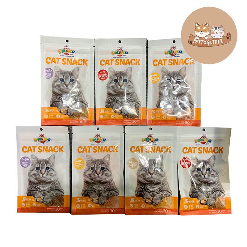 ภาพหน้าปกสินค้าขนมแมว Okiko Cat สำหรับแมว 3 เดือนขึ้นไป ขนาด 30 g