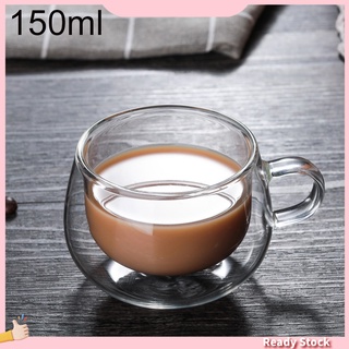 Jayapufh แก้วกาแฟ ชา ทนความร้อน แบบสองชั้น พร้อมหูจับ 150 มล.