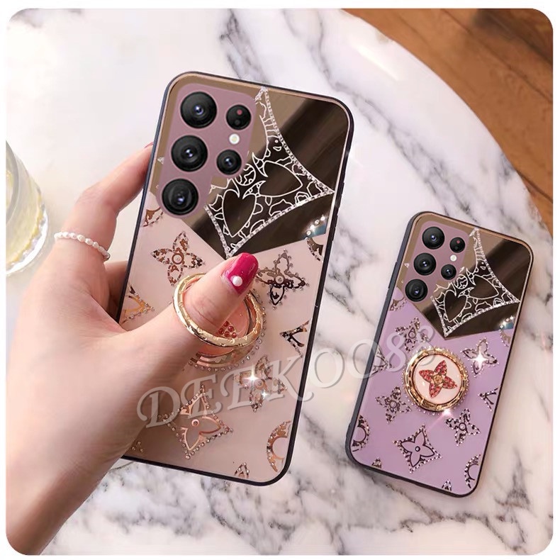 เคส-samsung-galaxy-s22-s21-ultra-s22-s21-plus-5g-phone-case-fashion-casing-acrylic-hardcase-diamond-clover-with-ring-back-cover-เคสโทรศัพท์-galaxys22-s22ultra