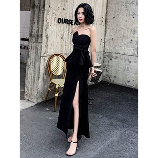 🔥Hot Sale/2022 new high-end Hepburn style black tube top dress skirt female celebrity อารมณ์ชุดยาว