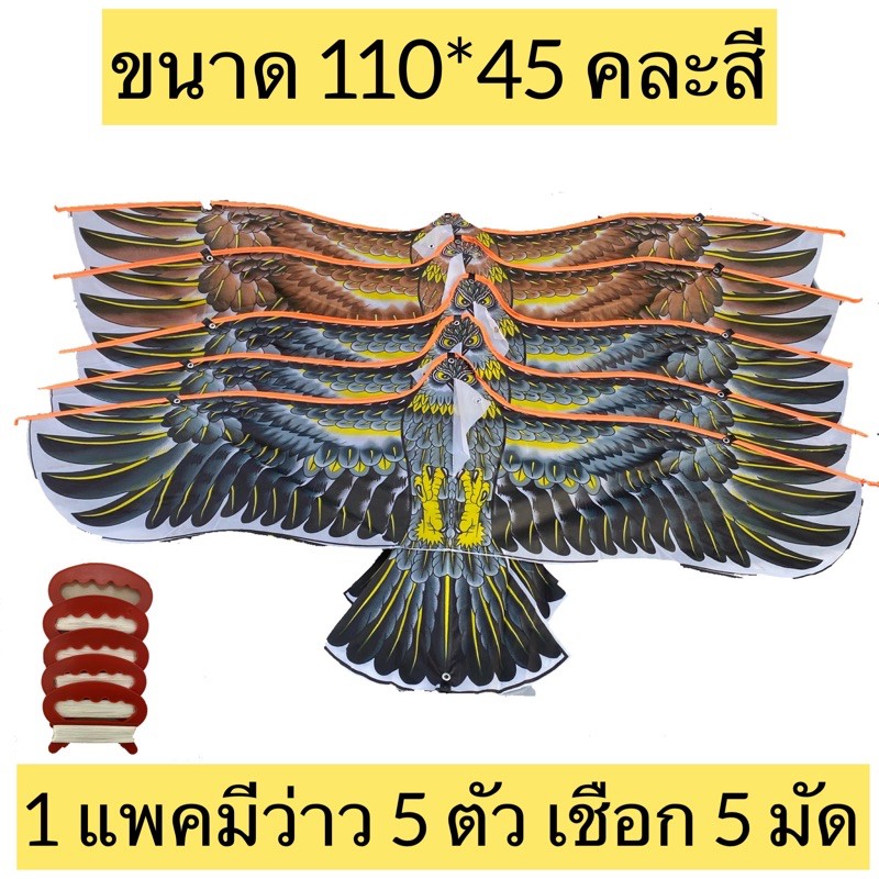 ว่าว-เช็ต-5-ตัวคละสี-ว่าวเด็กเล่น-ว่าวนกอินทรีย์-ว่าวไล่นก-ว่าวตกแต่งสวน-ขนาด-110-45-cm-พร้อมมือจับและเชือก-30-เมตร