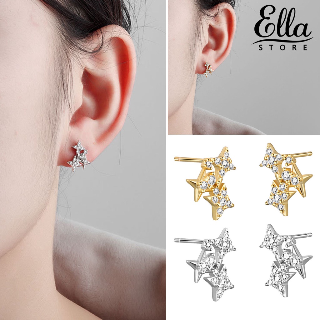 ellastore123-ต่างหู-รูปดาว-ประดับพลอยเทียม-แวววาว-หรูหรา-ของขวัญวันเกิด-สําหรับผู้หญิง