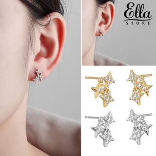 Ellastore123 ต่างหู รูปดาว ประดับพลอยเทียม แวววาว หรูหรา ของขวัญวันเกิด สําหรับผู้หญิง