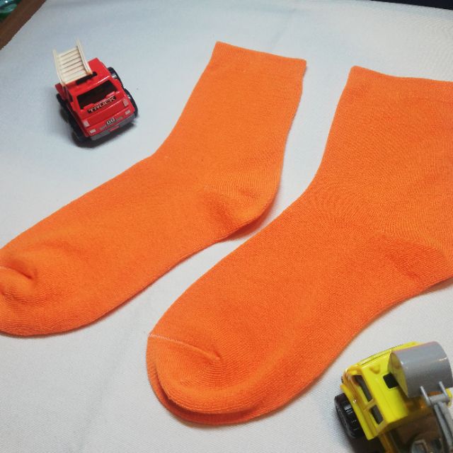 ถุงเท้าสีส้มนีออน-ถุงเท้าแฟชั่น
