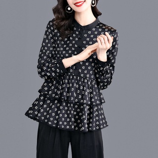 ۞✙✌Broad ภรรยา polka dot เสื้อผู้หญิงต้นฤดูใบไม้ร่วง 2021 ใหม่ high-end big-name อารมณ์เสื้อสไตล์ต่างประเทศสีดำแขนยาว