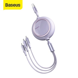 Baseus 3 in 1 สายชาร์จ USB ชาร์จเร็ว ยืดหดได้ สําหรับ iPhone 12 Type C Micro M+L+C 3.5A 1.2 ม.