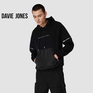 DAVIE JONES เสื้อฮู้ด สีดำ Pullover Hoodie in black PU0009BK