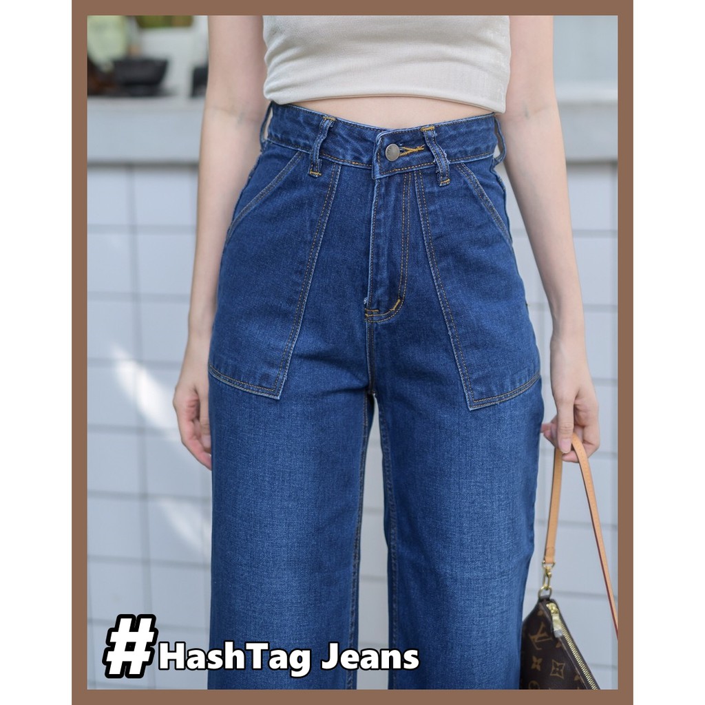 hashtag-jeans-กางเกงยีนส์ขายาว-กางเกงยีนส์ขาบาน-กางเกงยีนส์คุณภาพ-วินเทจ-ขาบานกระเป๋าเหลี่ยม-กางเกงยีนส์ผู้หญิง-has9273