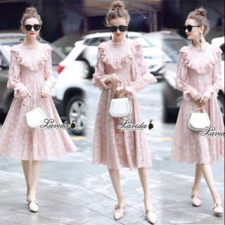 🌸Korea Design By Lavida Elegant leaf lace long sleeve dress
 Pattern เกาหลี //งานคุณภาพนำเข้า ป้าย Lavida💯