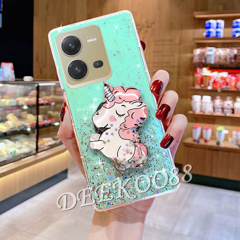 เคสโทรศัพท์มือถือ-vivo-y35-y22s-y22-y16-y02s-v25-5g-v25e-4g-2022-new-handphone-casing-lovely-cute-cartoon-unicorn-bling-stars-with-stand-holder-tpu-back-cover-phone-cell-case-vivov25e-vivoy35-vivoy16