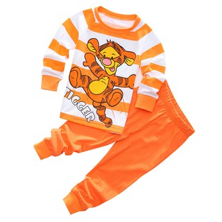 เด็กชายหญิงชุดนอนกางเกง 2Pcs ชุดนอน Top + กางเกง Homewear Tiger Orange