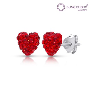 Bling Bijoux ต่างหูเงินแท้ 925 แบบก้าน รูปหัวใจ ตกแต่ง Crystal สีแดง ขนาด 5 mm สีสันสดใส สวยหวาน มีไสตล์ ใส่ได้ทุกวัน