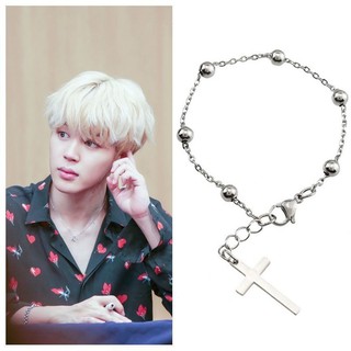 สร้อยข้อมือ โลหะ ไทเทเนียม จี้รูปไม้กางเขน  แบบ BTS JIMIN สไตล์เกาหลี