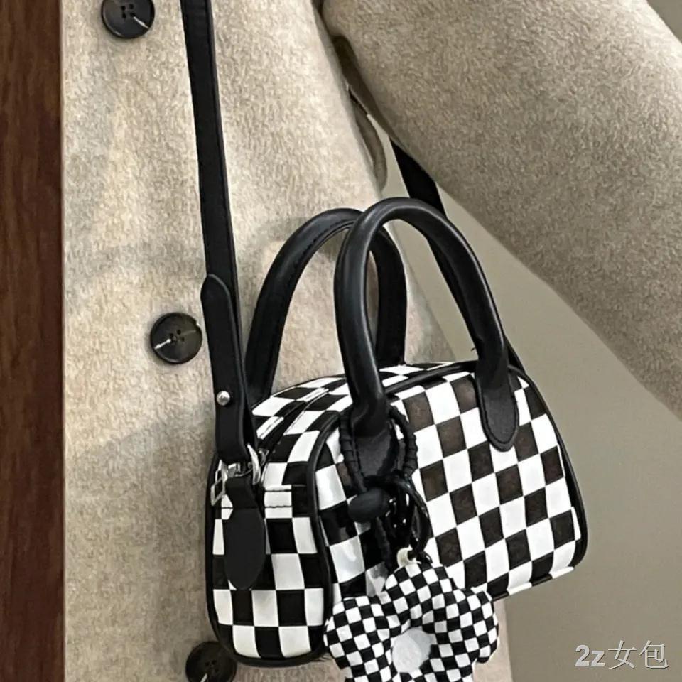กระเป๋าสะพายข้างuustudio-niche-original-designer-mini-dark-boston-bag-checkerboard-mini-portable-messenger-bag-women-ก