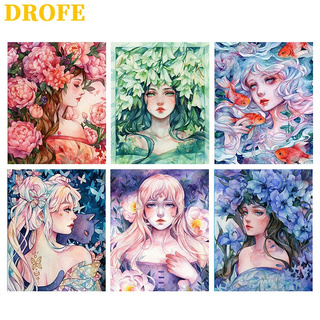 ภาพหน้าปกสินค้าDrofe ภาพวาดระบายสีตามตัวเลข รูปผู้หญิงและดอกไม้ ไม่มีกรอบรูป Diy สําหรับตกแต่งบ้าน 40X50 ซม. ที่เกี่ยวข้อง