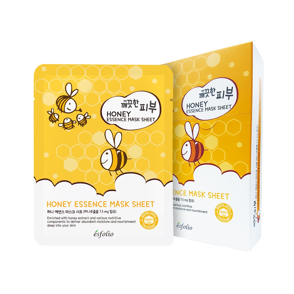 พร้อมส่ง-มาส์กหน้าสูตร-น้ำผึ้งผสมโสมแดง-แบรนด์-esfolio-pure-skin-honey-essence-mask-sheet-25-ml