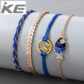 Anklet blue braided rope cactus fish marine element beach four-piece anklet for girls for wome