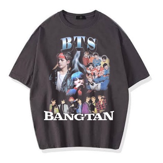 [100% Cotton] เสื้อยืดแขนสั้น พิมพ์ลาย Bts VINTAGE สีเทาเข้ม