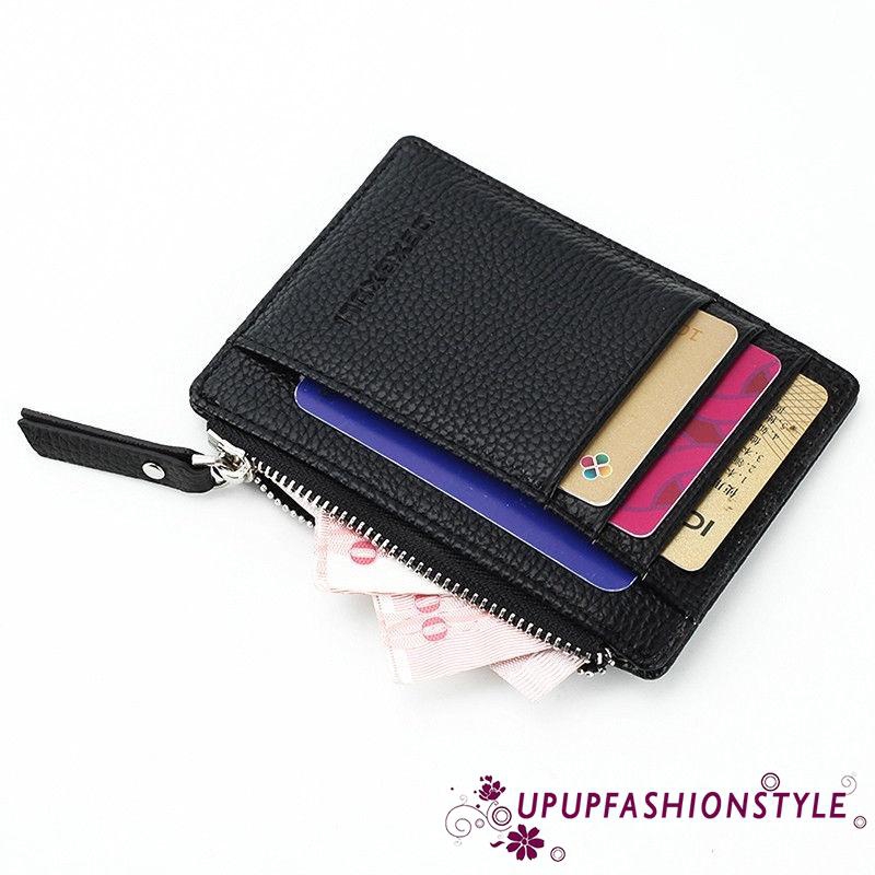 ภาพสินค้าUnisex Pure Color Card Case Wallet Fashion Soft Leather Dirty Resistant Zipper Closure Purse จากร้าน upupfashionstyle.th บน Shopee ภาพที่ 5