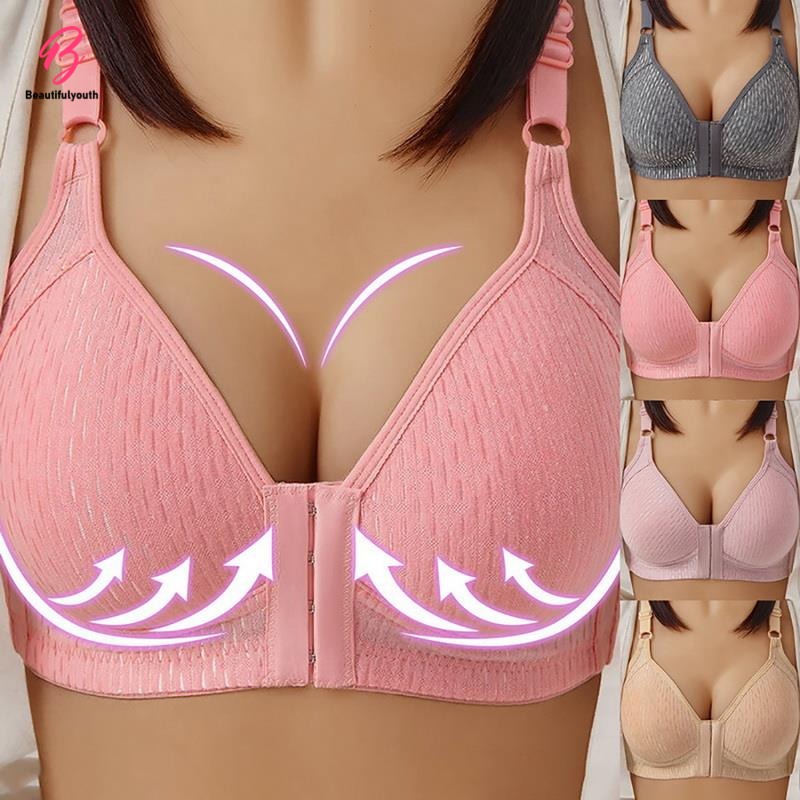 พร้อมส่งเสื้อชั้นในฟองหนานุ่ม-อกดูมๆno-s-bra-front-buckle-bra-push-up-breathing-bra-solid-color-bra-plus-size-gathered-bra-wireless-bra