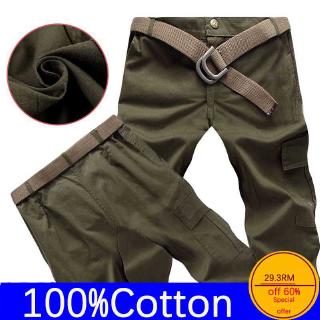 สินค้า 【สินค้าพร้อมแล้ว Cotton ผ้าฝ้าย 100% กางเกงเดินป่ากลางแจ้งกางเกงขายาวสำหรับสวมใส่ยุทธวิธี